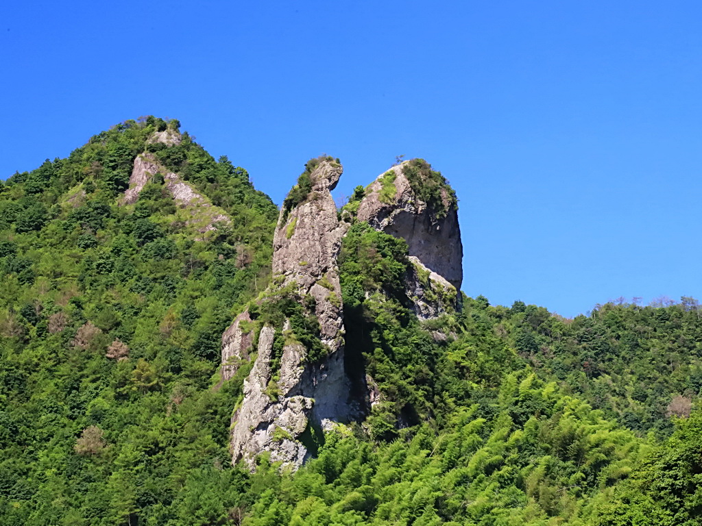 新娘岩,又称美人峰,位于甸岭下村口左侧,高30余米,远看像窈窕